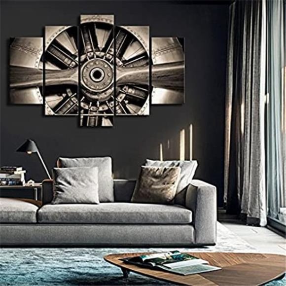 Xlarge 5 Panels Vintage Canvas Art Wall Decor Turbine Plane Propeller, 40"x60" - Picture 6 of 7